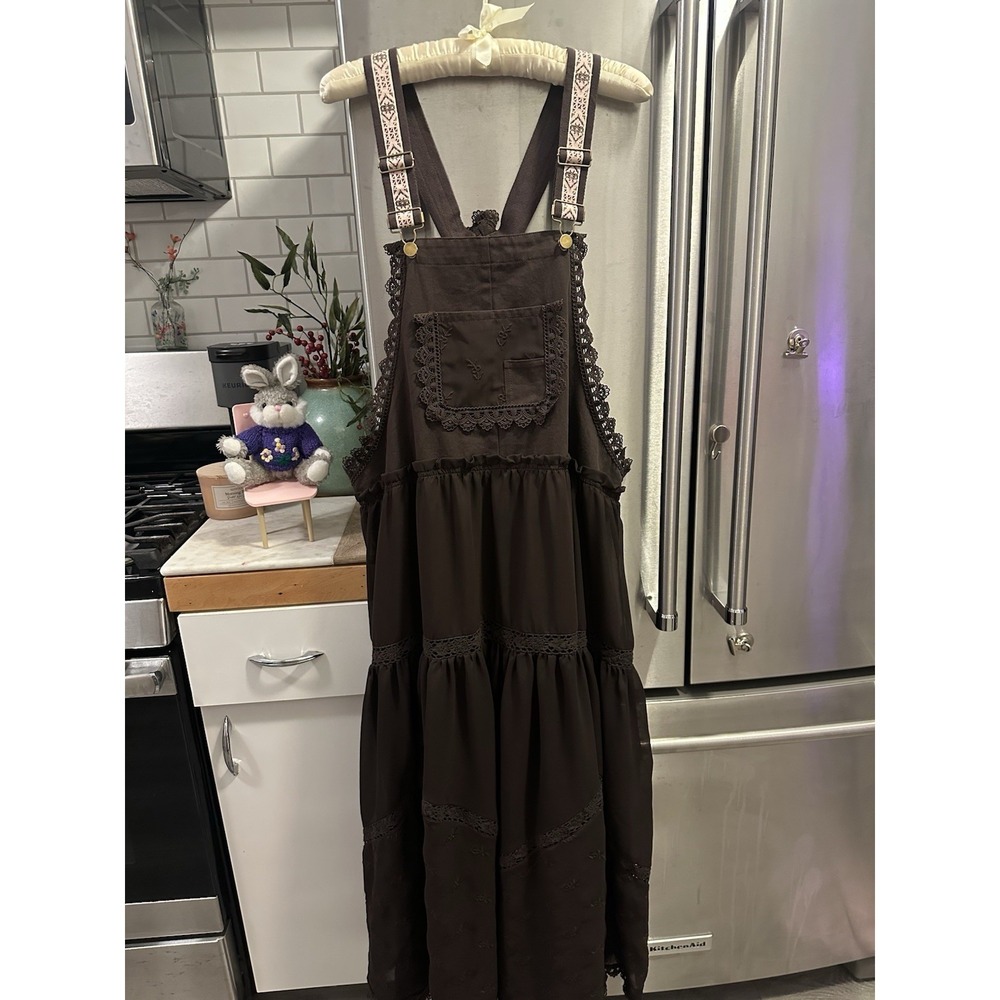 Overall Crochet,Tiered,lined,Brown,Maxi Dress SzXL No Brand,T-Back,‎ comfort